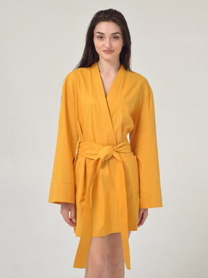 Домашній халат гірчичного кольору Cotton Kimono | 6704474
