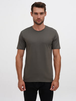 Базова футболка кольору хакі з надщільної бавовни | 6704882