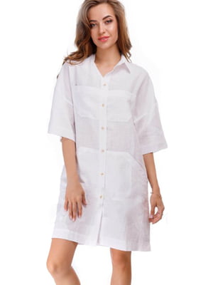 Біла сукня-сорочка з накладними кишенями | 6705538
