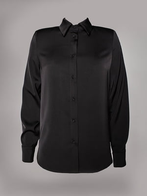 Чорна сатинова сорочка вільного крою | 6706492