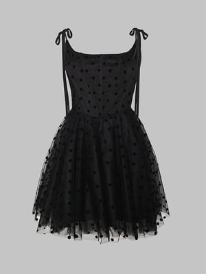 Чорна сукня з блискітками зі шнурівкою | 6706673