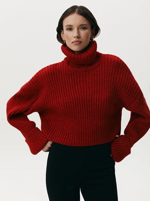 Червоний кроп-светр із високою горловиною | 6706682