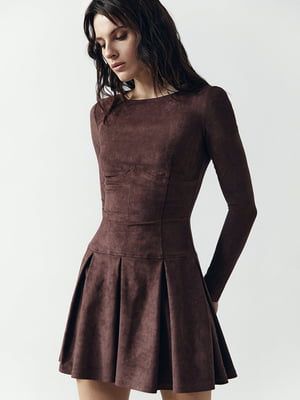 Сукня міні з екозамші шоколадного відтінку | 6706697