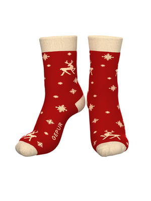 Червоні шкарпетки із принтом «олені» | 6706407