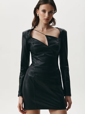 Шкіряна чорна сукня з вирізом | 6706473