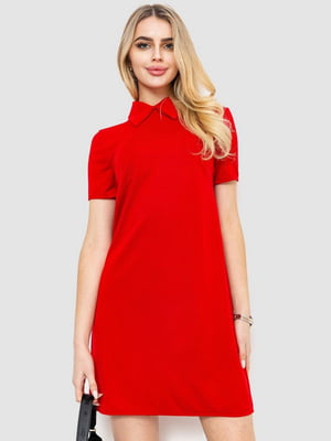 Коротка червона сукня з коміром | 6707612