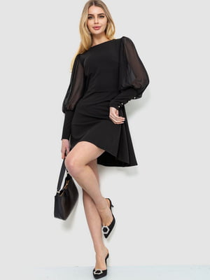 Черное платье с прозрачными рукавами | 6707623