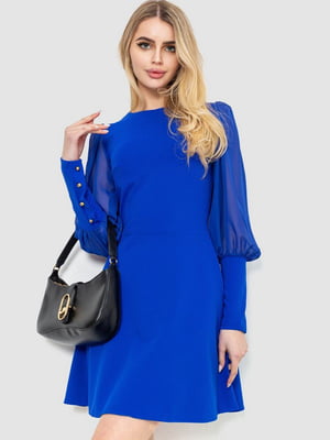Синя сукня з прозорими рукавами | 6707624