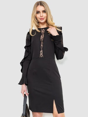 Черное платье с гипюровыми вставками | 6707641