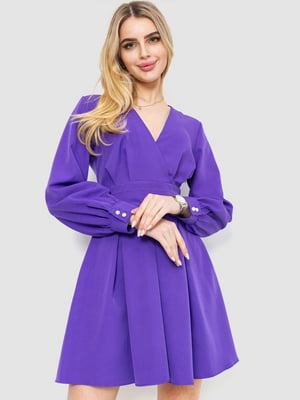 Сукня на поясі з V-подібним вирізом фіолетова | 6707650