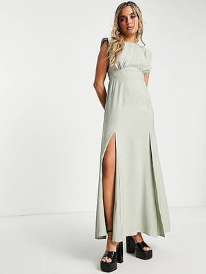 Сукня світло-сіра з розрізами по боках | 6508396