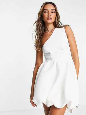 Коротка біла сукня-футляр на одне плече | 6707388