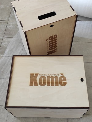 Велика дерев'яна коробка з ручками. Коробка з логотипом на замовлення 40/25/30см | 6708392