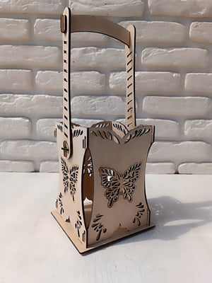 Дерев'яна корзинка з ручкою, декор Метелики 15 см | 6708526