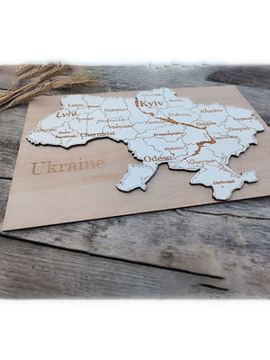 Дерев'яна мапа України з назвами міст англійською мовою | 6708546