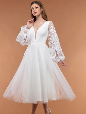 Платье белое с пышной юбкой и с воздушными рукавами | 6506065