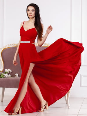 Сукня ошатна червона з поясом | 6506567