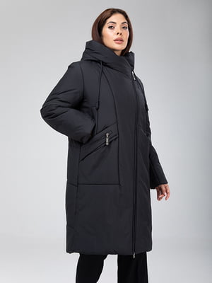 Водостійке чорне пальто з асиметричною застібкою-блискавкою | 6710524