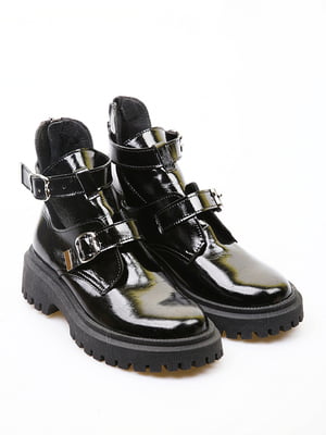 Чорні лаковані черевики з функціональними ремінцями | 6710819