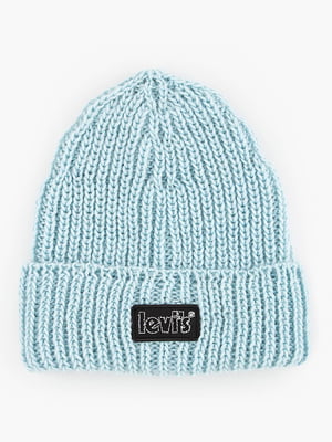 Теплая голубая вязаная шапка с логотипом | 6712467