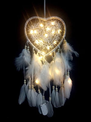 Светильник-ночник креативный ловец снов сердце с перьями для декора | 6015657