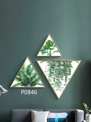 Модульна трикутна картина 3 в 1 Бамбукові листи | 6713689