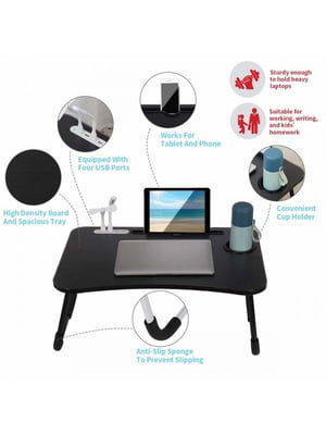 Портативний складаний стіл для ноутбука і планшетного ПК з usb хабом чорний | 6713849