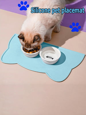 Нескользящий силиконовый коврик-подставка под миски для собак и кошек с приподнятыми краями, водонепроницаемый UrbanPet, синий | 6713879