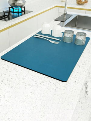 Супер поглощающий коврик нескользящий для сушки посуды суперабсорбирующий 29х39см синий | 6713886
