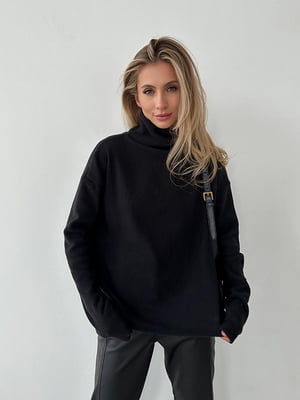 Теплий чорний светр з високою горловиною-стійкою | 6714064