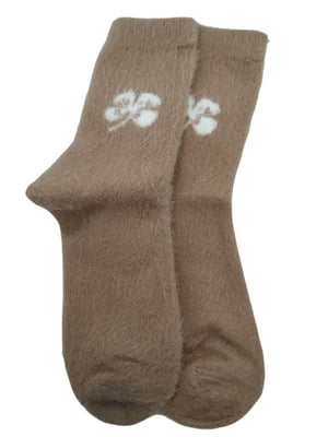 Шкарпетки теплі з хутром норки «Flower» бежеві | 6714237