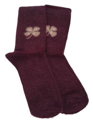 Шкарпетки теплі з хутром норки «Flower» червоні | 6714238