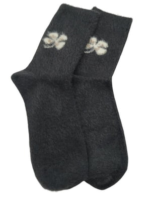 Шкарпетки теплі з хутром норки «Flower» сірі | 6714240