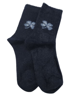 Шкарпетки теплі з хутром норки «Flower» сині | 6714241