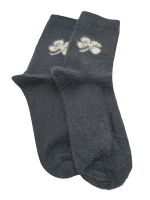 Шкарпетки теплі з хутром норки «Flower» сірі | 6714242