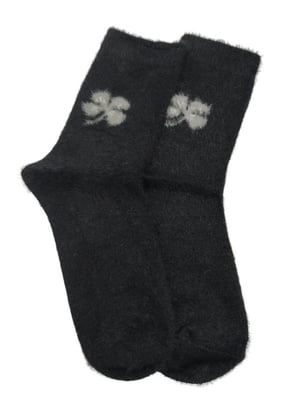Шкарпетки теплі з хутром норки «Flower» чорні | 6714243