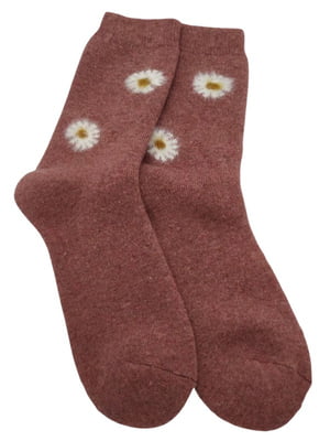 Шкарпетки теплі з вовни «Сhamomile» теракотові | 6714244