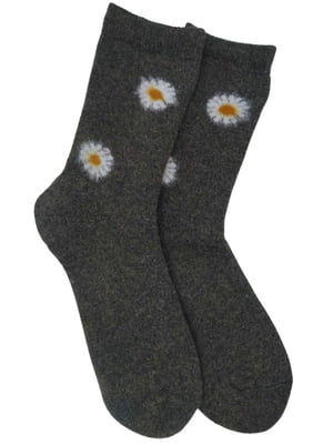 Шкарпетки теплі з вовни «Сhamomile» темно-сірі | 6714249