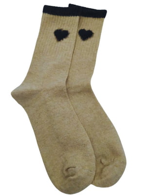 Шкарпетки теплі з верблюжої вовни «Hearts» бежеві | 6714251