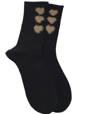 Шкарпетки теплі з верблюжої вовни «Hearts» чорні | 6714252
