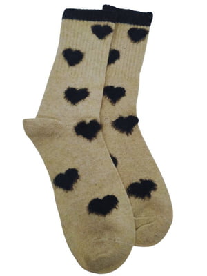 Шкарпетки теплі з верблюжої вовни «Hearts» бежеві | 6714253