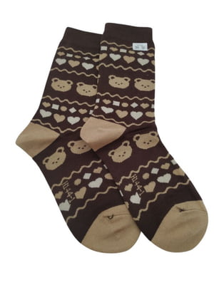Шкарпетки теплі з ангорою «Ведмежатко» коричневі | 6714259
