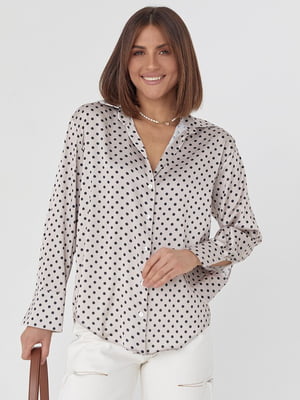 Шелковая блуза кофейного цвета в горошек | 6721592