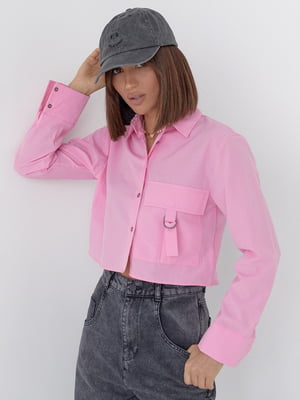 Укороченная розовая рубашка с накладным карманом | 6721607