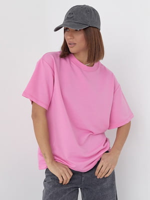 Однотонна рожева футболка в стилі oversize | 6721634