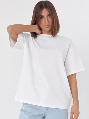 Однотонна біла футболка в стилі oversize | 6721636