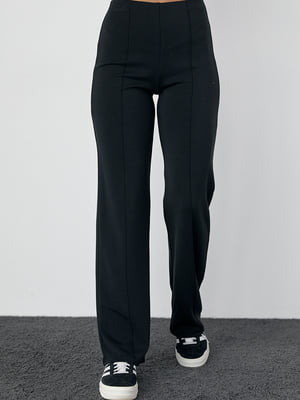 Черные трикотажные прямые брюки со швами спереди | 6721642