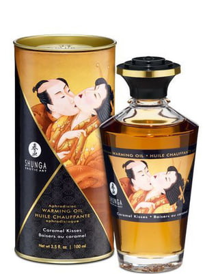 Розігрівальна олія Shunga Aphrodisiac Warming Oil – Caramel Kisses (100 мл) без цукру, смачна | 6716347