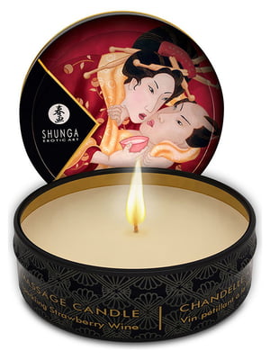 Масажна свічка Shunga Mini Massage Candle – Sparkling Strawberry Wine (30 мл) з афродизіаками | 6716365