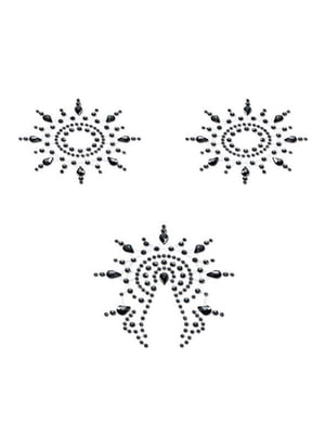 Пестіс з кристалів Petits Joujoux Gloria set of 3 - Black, прикраса на груди та вульву | 6716747